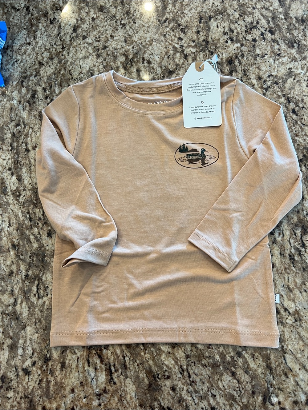 Brave Little Ones Kids Long Sleeve Tee with Duck Graphic - Beige